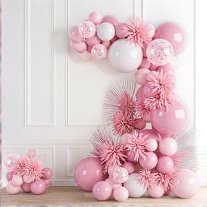 PartyWoo Baby Pink Balloon Arch Kit Garland 152pcs Different Sizes of 18 12 10 5 Inch White Light Pastel Pale Metallic Pink Confetti Balloons for Baby Shower Princess Birthday Party Decorations