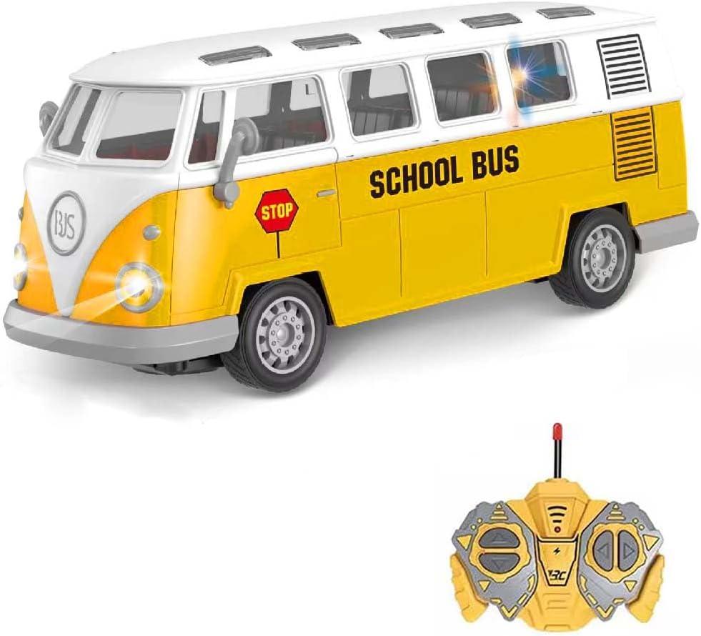 RC School Bus for Kids - Remote Control Toy Classic School Bus with LED Lights, 1:30 High Simulation 4 Channel City Bus Vehicle, Christmas Birthday Gift for Kids Boys Girls Age 3-6