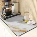 Arttown Coffee Mat for Countertops, Marble White Gold Dish Drying Mat 2 Pcs for Kitchen Bar Accessories, Fit Under Coffee Maker Espresso Machine Dish Rack Hide Stain Rubber Backed 12x19in