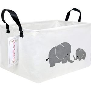 QUEENLALA Rectangular Laundry Hamper/Foldable Nursery Laundry Basket for Organizing/Storage Bin Baskets/Children Toy Office Bedroom/Toy Bin Closet Shelf BasketsRec-Parent-child elephant