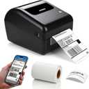 Bluetooth Thermal Shipping Label Printer with Built-in Label Bin, Wireless 4x6 Label Printer for iPhone, Android, Windows & Mac, Includes 50 Labels, Works with USPS, UPS, Amazon, Etsy, Shopify, Black