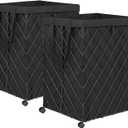 2 Pack Laundry Hamper on Wheels-92L Basket Large Laundry Collapsible With Removable Liner,Rolling Metal Wire Basket-Sturdy Laundry Bag for Dirty Clothes Organization Closet Bathroom Living Room (Black)