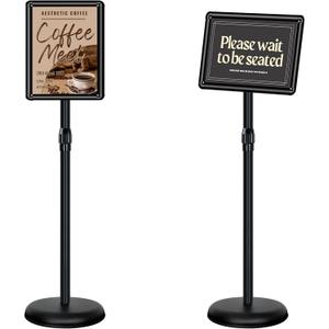 8.5x11 Poster Stand Holder Adjustable Floor Standing Sign Holder Vertical and Horizontal View Sign Display, Aluminum Snap Frame with Safety Corner (Black-8.5x11)