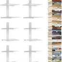 Invisible Floating Bookshelves for Wall - 12 Tier Vertical Spine Book Tower, Heavy Duty Floating Book Shelves Metal Book Organizers for Home Office, 6 Pack White