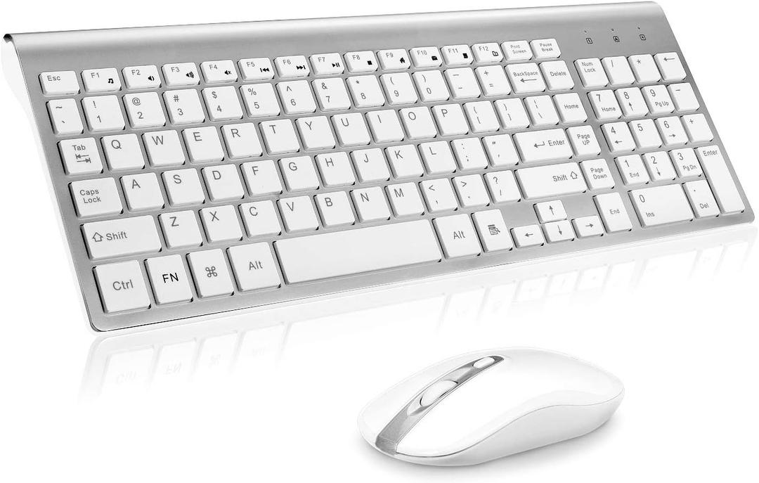 cimetech Wireless Keyboard and Mouse Combo, Compact Silent Ergonomic Scissor Switch Keyboard and Optical Mouse Set, 2.4G Lag-Free Cordless Keyboard Mice for Computer, Mac, Laptop, PC, Windows - Silver