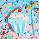 Cupcake Piata for Birthday Party Blue Girls Piata with Stick Blindfold Confetti Large Ice Cream Piatas for Kids Baby Shower Wedding Party Supplies Decor