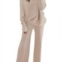 LaSuiveur Women's 2 Piece Outfits Sweater Set Long Sleeve Knit Pullover Wide Leg Pants Sweatsuit Lounge Set (Large, Apricot)