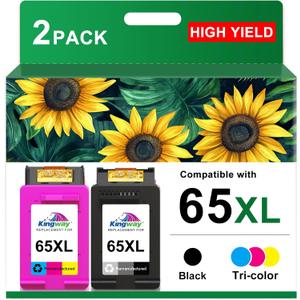 KINGWAY 65XL Ink Cartridge Black and Color Combo Pack Replacement for HP 65 65XL Ink Cartridges Work for HP DeskJet 3755 3772 3700 3752 3722 2600 2622 Envy 5055 5000 5070 5052 Printers (2 Pack)