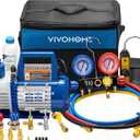 VIVOHOME Upgraded 4CFM 1/3 HP 1-Stage HVAC Vacuum Pump and 4 Way AC Manifold Gauge Set with Leak Detector, 5ft Hoses & Accessories for R134a R12 R22 R502 R410a Automotive Air Conditioner Maintenance