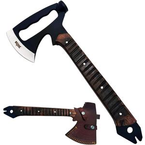 Rtek Tactical Axe & Hatchet with Leather Sheath  Full Tang Stainless Steel, Wood Handle  Camping, Survival, Bushcraft Multi-Tool with Hammer, Spike, Nail Puller (12", 14", 19") (RT 1202-14 Inch)