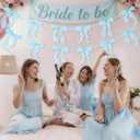 2 Strings Blue Bow Garland Banner, Pre-Strung Fish-Tail Organza Ribbon with 6.5ft Pearl Chain for Baby Shower, Bridal Shower, Wedding, Engagement, Graduation & Anniversary Party Decor