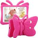 iPad 9th 8th 7th Generation Case Kids Girls, Cute Butterfly Shockproof EVA Foam Super Protection Stand Cover for iPad 2021 2020 2019 10.2" and iPad Air 3 Pro 10.5" - Rose (Magenta)