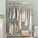 SONGMICS Clothes Rack, Freestanding Wardrobe Closet, Metal Clothing Racks, Heavy-Duty Garment Rack with Adjustable Shelves, Hanging Rods, Dividable, 15.8 x 47.2 x 70.9 Inches, Cloud White ULGR423W01