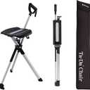 STEP2GOLD Ta-Da Chair Series 2- Portable Walking Stick, Cane with Seat, Foldable Chair, Hiking Stick, for Camping, Hiking, Lightweight Aluminum, Easy Carry, Anti-Slip (Black, M (34.2")