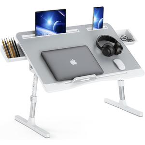 Lap Table, Foldable Adjustable Laptop Lap Desk for Bed and Sofa, X-Large with 2 Drawers, Grey