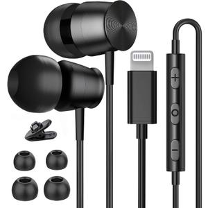 Lightning Headphones for iPhone 13 14 12 Pro Max MFi Certified Lightning Earbuds with Mic Noise Isolation Stereo Bass in-Ear Headphones Lightning Connector Wired Earphones for iPhone 11 XR SE