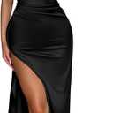 Memoriesea Women's Sexy One Shoulder High Split Cocktail Wedding Party Maxi Dress (Large, Black)