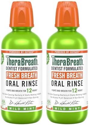 TheraBreath Fresh Breath Mouthwash, Mild Mint Flavor, Alcohol-Free, 16 Fl Oz (2-Pack)