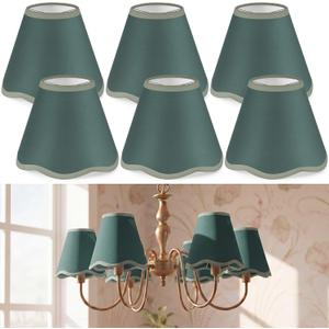 VIHOSE Set of 6 3'' Top x 6'' Bottom x 5'' High Lamp Shade with Petal Edge, Fabric Scalloped Lampshade, for Floor Wall Table Lamps Living Room Bedroom Easy Assembly(Dark Green)