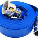 3" x 100' Blue PVC Backwash Hose for Swimming Pools, Heavy Duty Discharge Hose Reinforced Pool Drain Hose with Aluminum Camlock C and E Fittings (3 in x 100 ft)