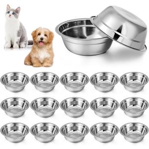 Nuanchu 15 Pcs Pets Bowl Bulk Stainless Steel Dog and Cat Bowls Metal Small Puppy Raised Food and Water Dish for Cage (33.8 oz)
