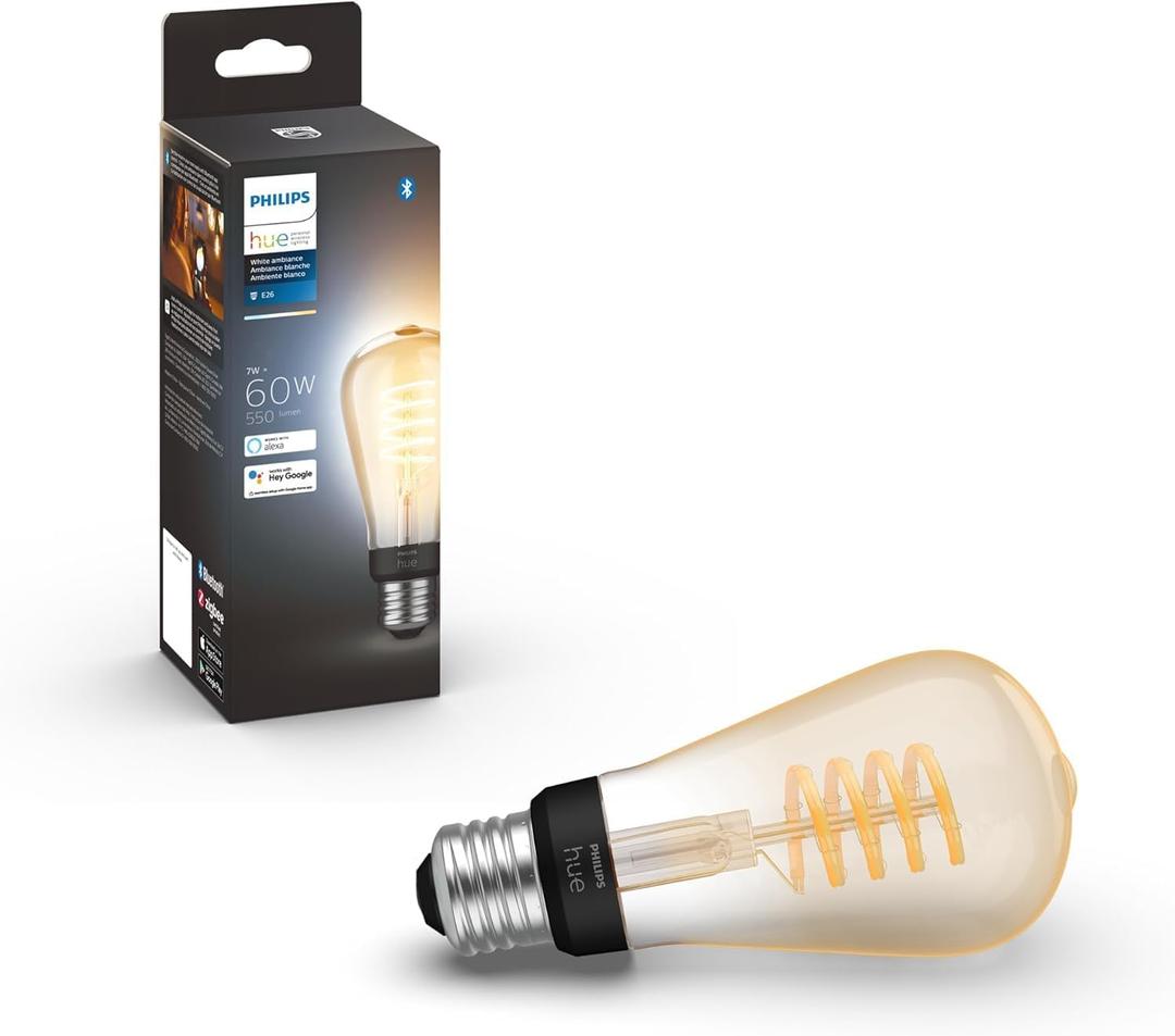 Philips Hue 7W ST19 White Ambiance LED Smart Vintage Edison Filament Bulb, Warm - Pack of 1 - E26 - Control with App - Compatible with Alexa, Google Assistant and Apple Home Kit
