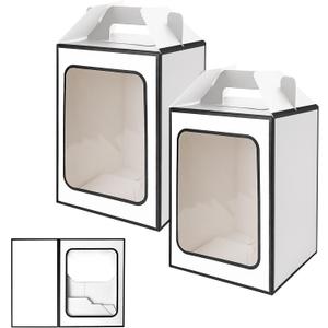 Large Gift Boxes, 10 Pcs Tote Paper Bags with Transparent Window, 9.8 x 7 x 5.1" Flower Bouquet Paper Gift Bags with Handles - White