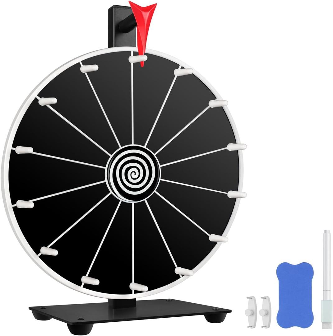 12 Inch 14 Slots Prize Wheel Tabletop or Wall Mount Fortune Spin with Dry Erase Marker and Eraser for Engaging Home Parties, Trade Show, Carnival Events (12'' Black)