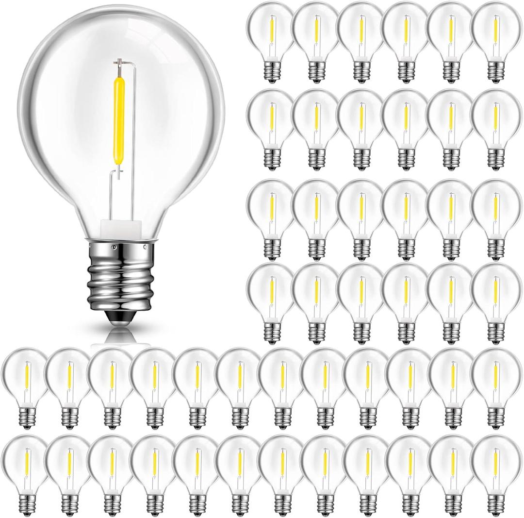 LEIFIDE 100 Pcs G40 LED Light Bulbs Replacement 1w Globe Bulbs Outdoor LED Light Lamp Fits C7 and E12 Candelabra Screw Base Sockets String Shatterproof Lamp, 2700k(White) LEIFIDE 100 Pcs G40 LED Light Bulbs Replacement 1w Globe Bulbs Outdoor LED Light Lamp Fits C7 and E12 Candelabra Screw Base Sockets String Shatterproof Lamp, 2700k(White)