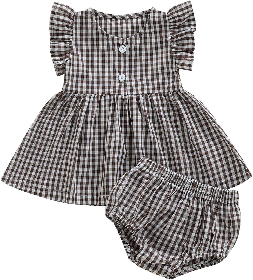 Yoawdats Toddler Baby Girl Clothes Plaid Ruffle Sleeveless Tops with Bloomer 2PCS
