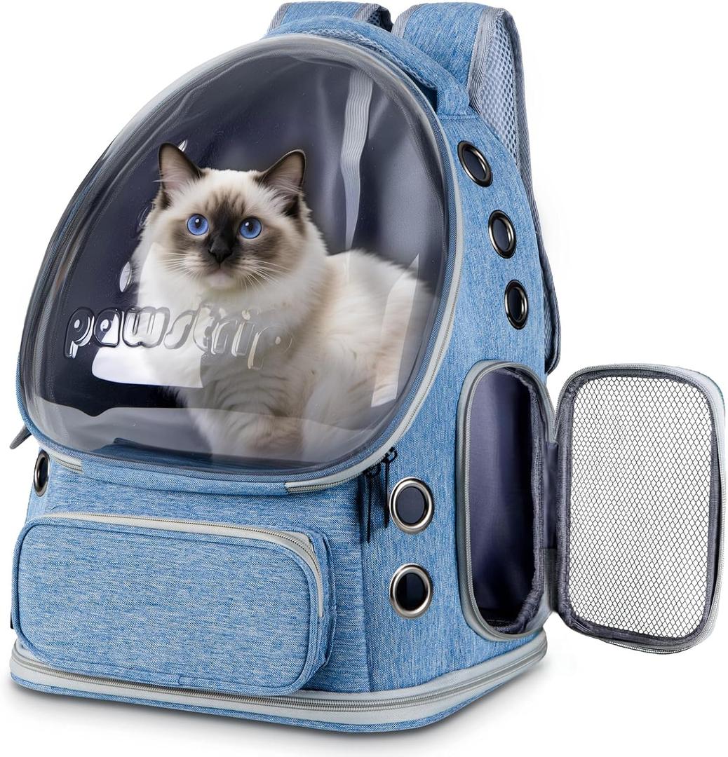 Cat Backpack Carrier with Large Space Bubble Window, Airline Approved Breathable Pet Carrier for Small Dogs Cats up to 15lbs, Foldable for Travel Hiking & Outdoor Use