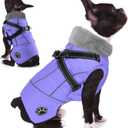 Doglay Dog Coat with Harness, Reflective Warm Dog Jacket Waterproof Puppy Winter Coat for Cold Weather, Adjustable Fleece Jacket for Small Medium Large Dogs (Light Purple, Small)