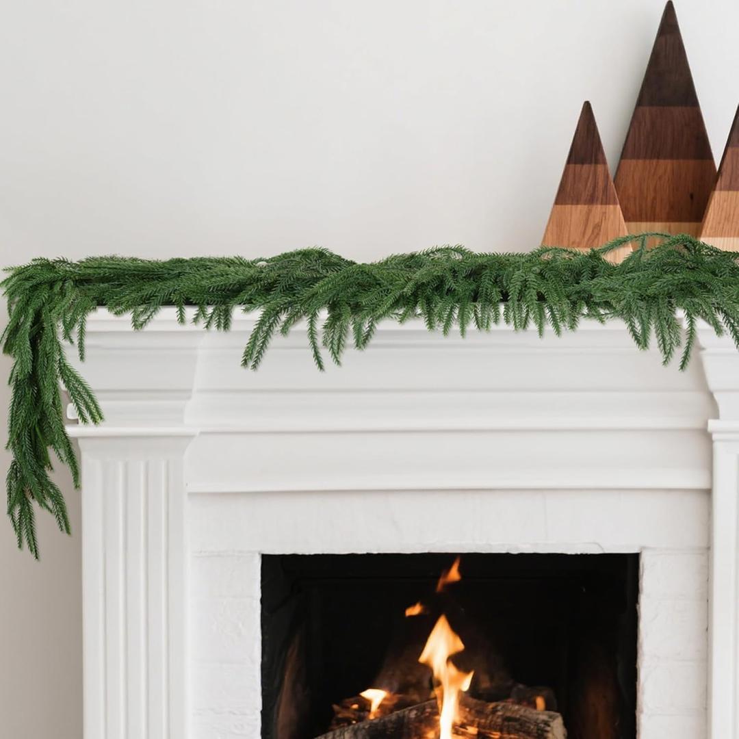 9 Ft Christmas Norfolk Pine Garlands Artificial Greenery Garland Christmas Real Touch Winter Pine Garland for Table Mantle Wall Indoor Outdoor Xmas Decorations (1 pcs)