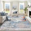 XLUEZ 8x10 Area Rugs for Living Room, Washable Modern Abstract Large Area Rug Neutral Soft Non Slip Kids Rug Stain Resistant Indoor Carpet for Bedroom Nursery Dining Room Playroom(BlueBeige)