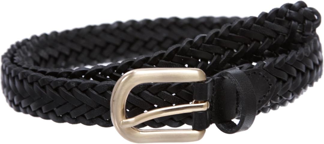 Classic 3/4" (20mm) Skinny Braided Woven Narrow Soft Cowhide Leather Belt (Black)