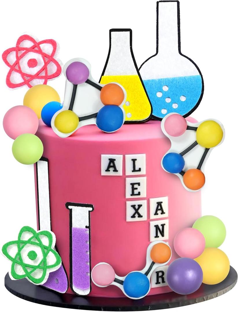 17 PCS Science Cake Topper Scientist Chemistry Theme Cake Decoration for Science Theme Birthday Supplies