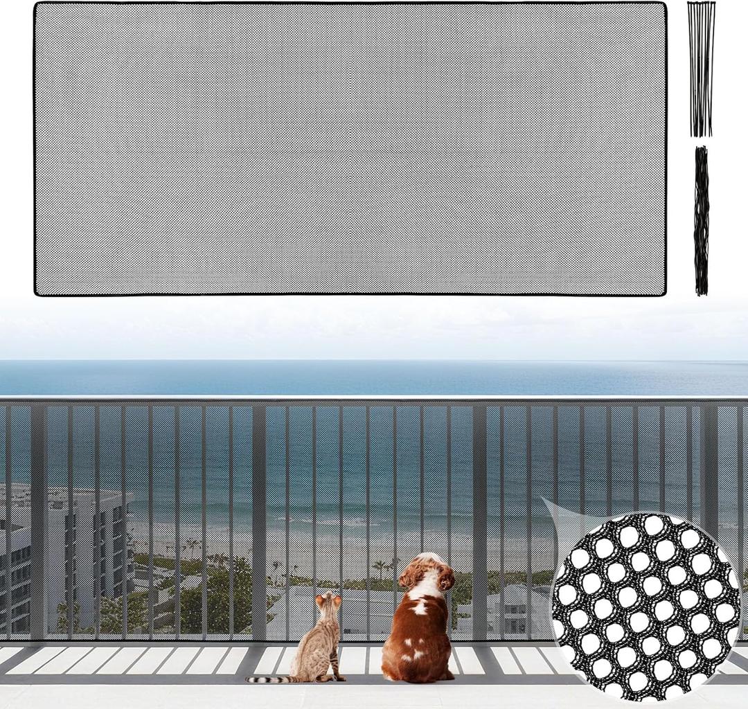 Banister Guard - MAQIHAN 6.5ft x 3ft Balcony Netting for Pets, Stair Safety Net Reusable Durable Apartment Balcony Net for Cats Dogs, Cut to Any Size, with Nylon Ties & Plastic Ties