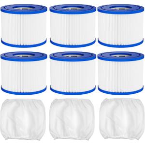 Hot Tub Spa Filter Cartridge Type VI Replacement-with Life-Extend Pre-Filter For Bestway, Coleman Saluspa 90352E 58323E, Intex & More Inflatable Hot Tub Filters (6 filters, 3 Pre-filter Sleeve)