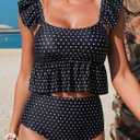 Dokotoo Two Piece Tankini Swimsuits for Women 2026 Square Neck Ruffle Cap Sleeve Bathing Suits Striped Swim Suits (Black, XXL)