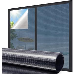 Coavas One Way Privacy Window Film Reflective Window Tint for Home,Static Cling Mirror Heat Blocking Covering See Out Not in,Anti-Uv House Daytime Privacy, Blue-Silver,45.2x157.5 in