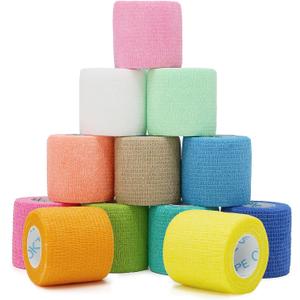OK TAPE 12 Rolls Self Adhesive Bandage Wrap, Elastic Athletic Tape, Self Stick Bandage Tape, Vet Wrap, Medical Wrap for Wrist, Feet, 2" x 5 Yards (Spring)