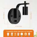 Black Wall Sconce with Switch, Dimmble Wall Lamp, Wall Mounted Bedside Lamps, Retro Wall Light E26 Industrial Wall Lighting for Living Room Kitchen