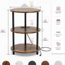 XBurmo Small Round End Table - 3 Tier Design Accent Table, Narrow Side or Bedside Stand, Industrial Vintage Table for Small Spaces, Built-in USB Ports and Power Outlet, Rustic Brown