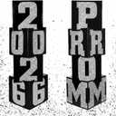 Queekay 8 Pcs Prom Column Standup Photo Booth Decorations 2026 Prom Backdrop Balloon Boxes Cardboard Decoration Column for Party College, 11.8 x 44.9 Inch(Silver, Black)