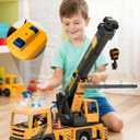 Large Crane Truck Toy with Extendable Crane Arm, Lights & Siren Sounds, Assemble & DIY Truck Engineering Vehicle Toy for Boys Girls Christmas Birthday Gifts Kids Toys for 3 4 5 6 7 8 Years Old