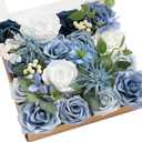 Ling's Moment Fake Flowers Box, Faux Artificial Greenery Stems Foam Roses Berry Silk Morning Glory Fabic Flower for Centerpieces Bouquet Wedding Vase Decoration, Dusty Blue & Ivory & Sage, Grand Combo