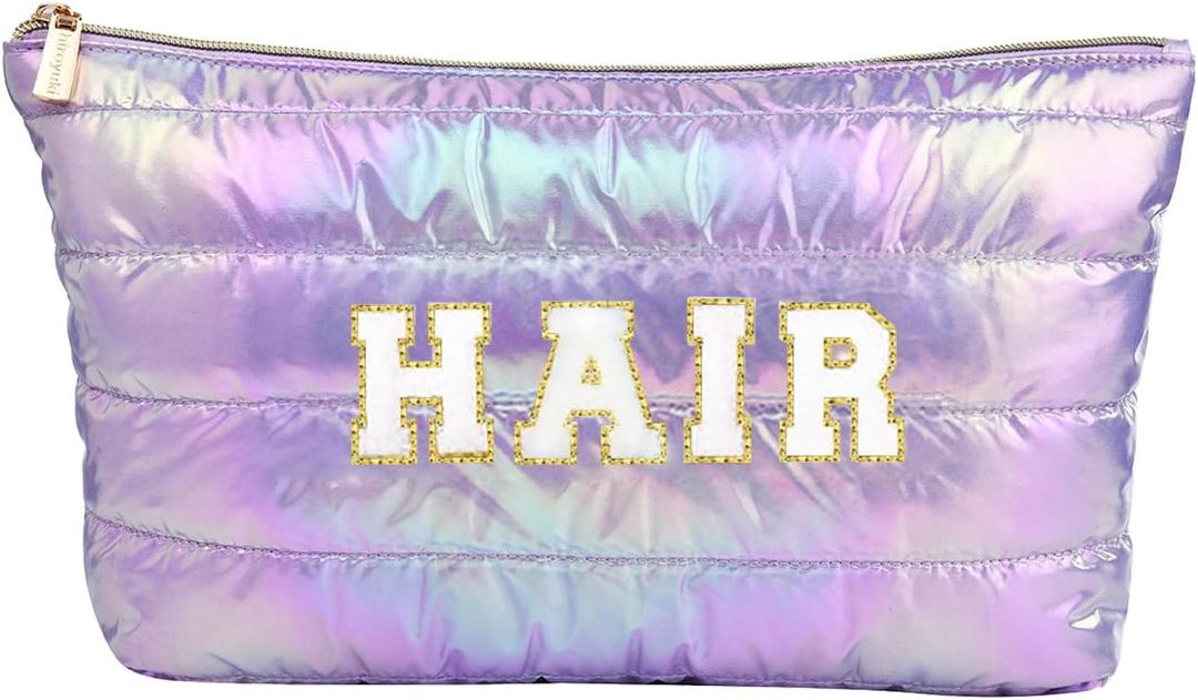 10 x Hiroyuki Iridescent Makeup Bag, 14 inches Cosmetic Bag, Large Capacity Travel Pouch (Hair, purple)