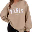 HEYTALALA Womens Oversized Sweatshirts Fleece Sweaters Long Sleeve Crewneck Hoodies Fall Solid Color Drop Shoulder Pullovers (Large, Pr-khaki)