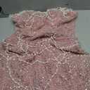 Women's Strapless Champagne Evening Gown Beaded Bodycon Maxi Dress for Prom Party Cocktail Wedding (Pink, L)