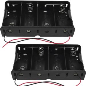 2-Pack 4 Slot D Cell Battery Holder Large Size 1-Cell 4x1.5V with Leads No Cover No Switch Slots Black